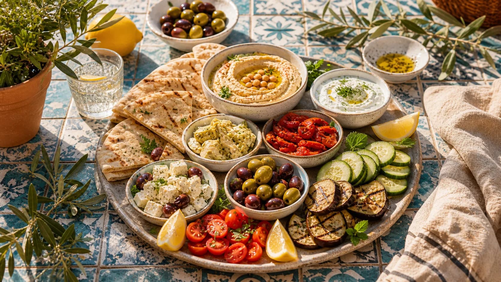 Mediterrane mezze borrelplank maken