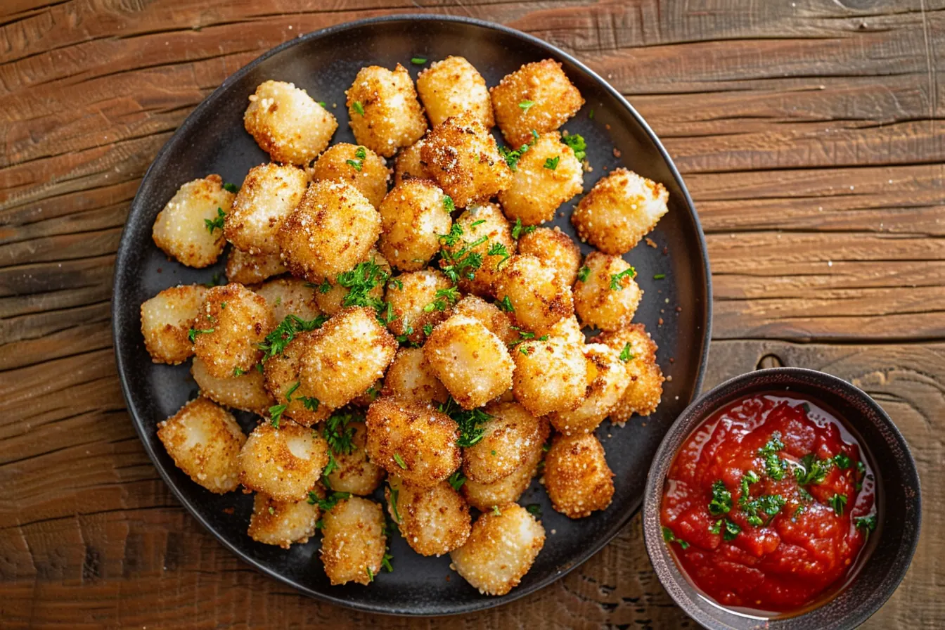Krokante gnocchi hapjes met tomatensaus