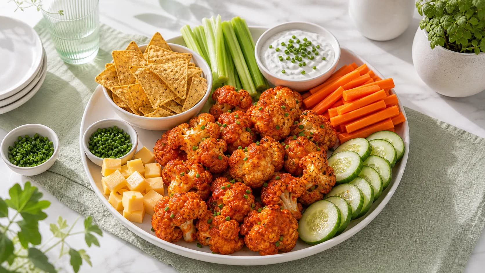 Buffalo bloemkool voetbalplank met ranchdip