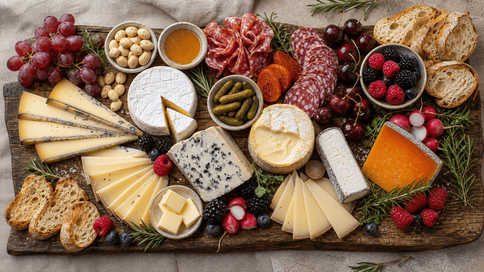 Franse kaas borrelplank met camembert, comte en roquefort