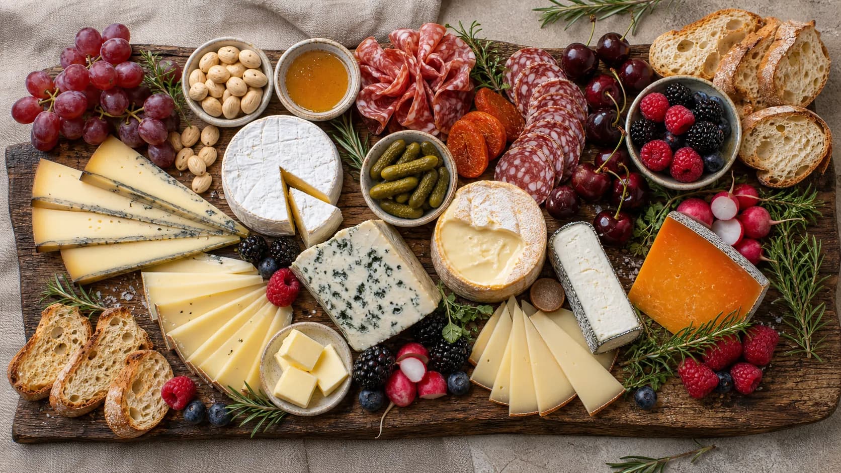 Franse kaas borrelplank met camembert, comte en roquefort
