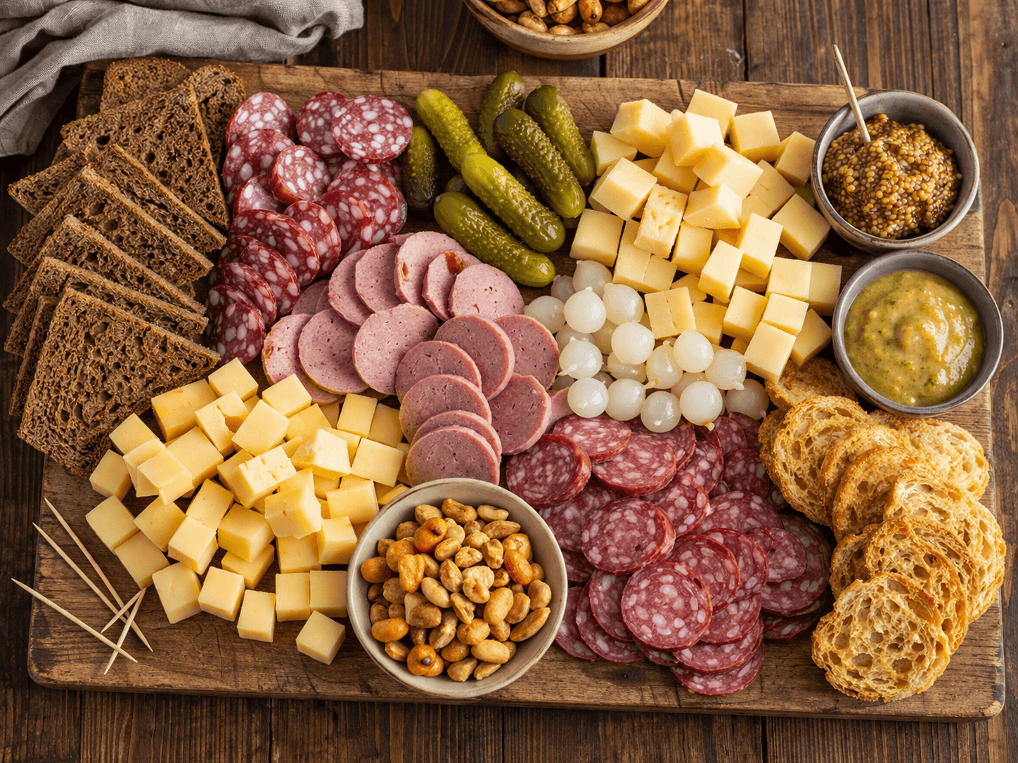 Hollandse borrelplank met kaas en worst