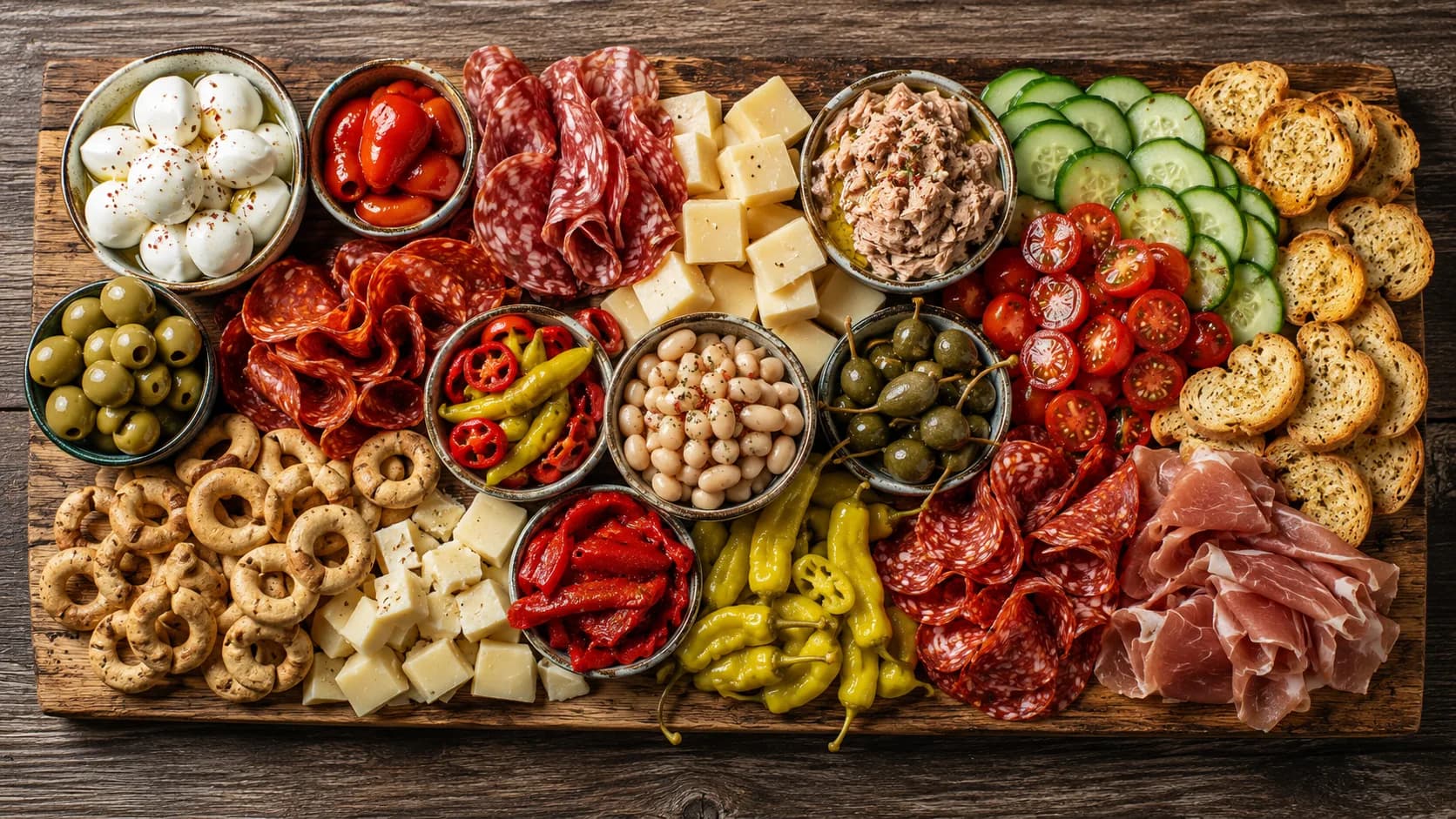 Italiaanse antipasti borrelplank met vleeswaren en kaas