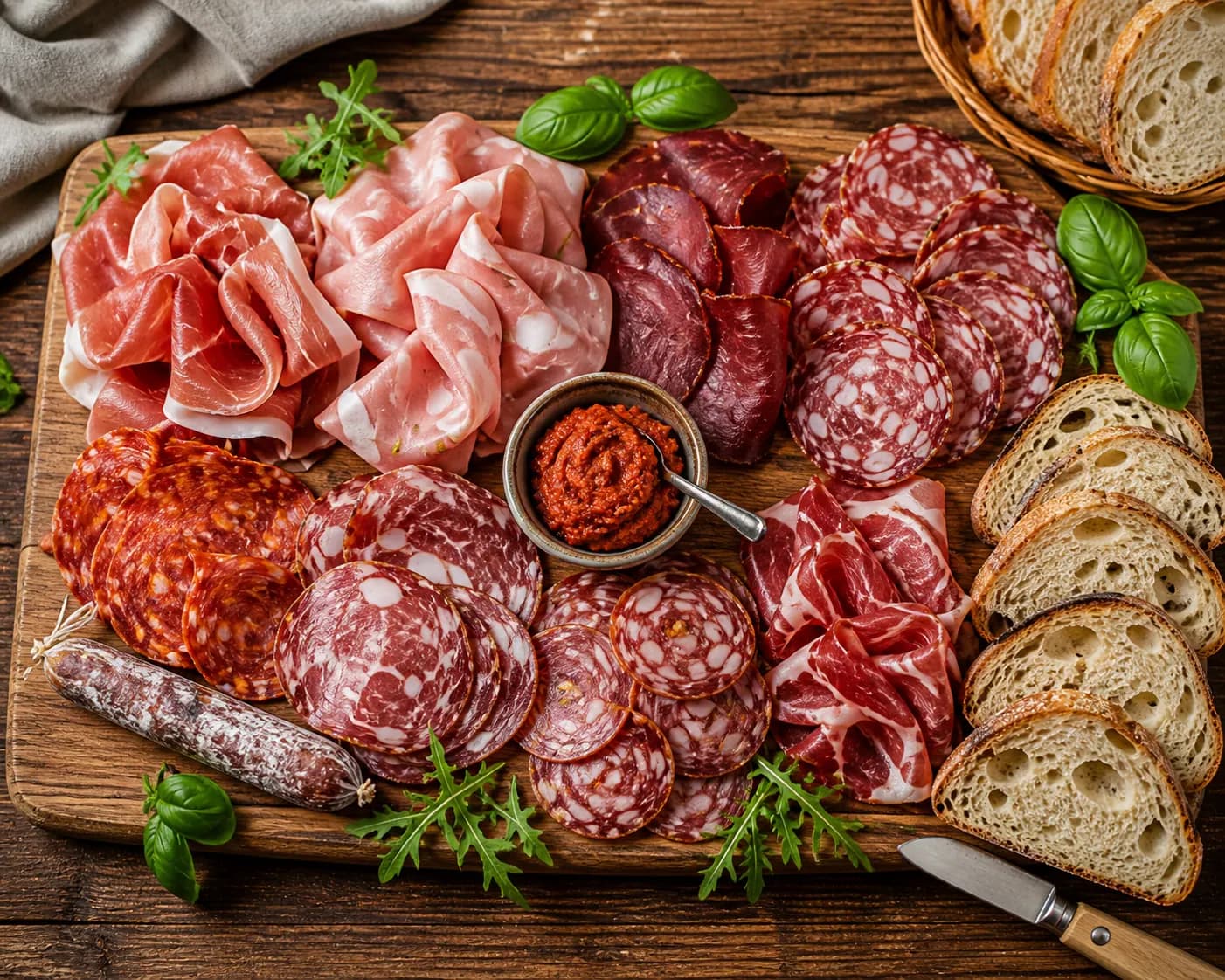 Italiaanse charcuterieplank met salumi en brood