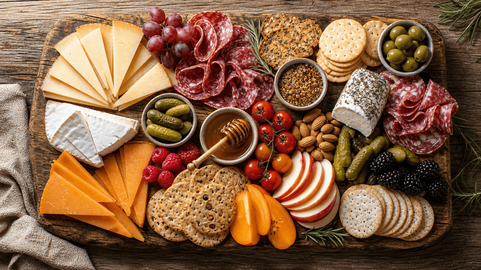 Kaasproeverij borrelplank met fruit, honing en noten