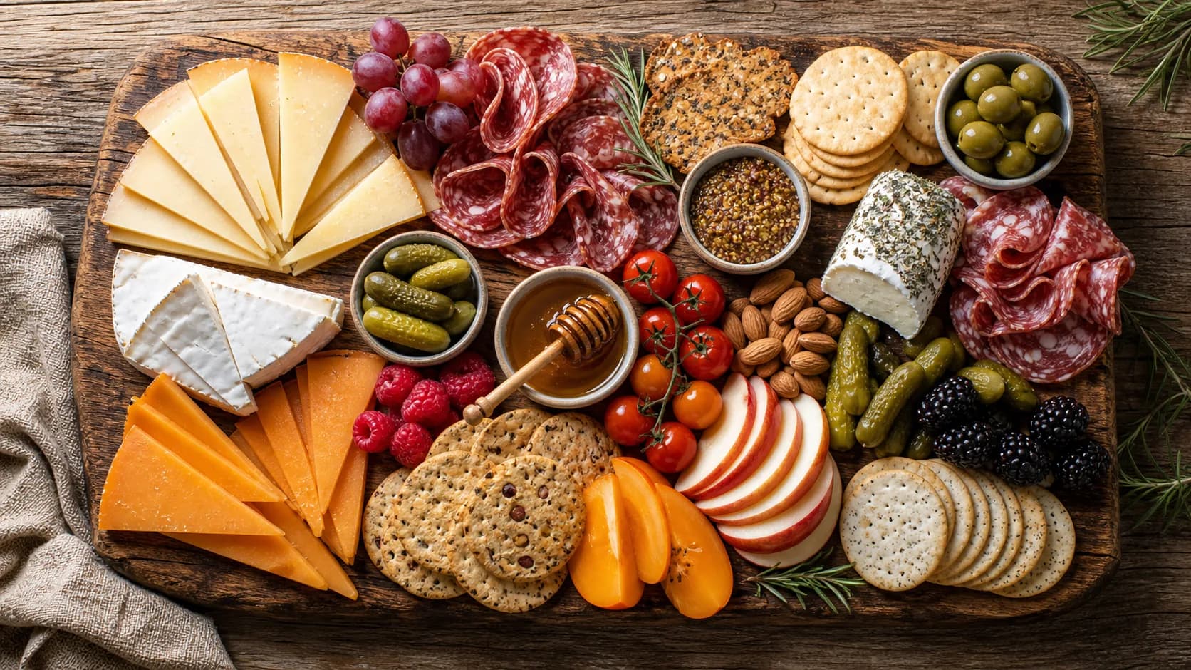 Kaasproeverij borrelplank met fruit, honing en noten