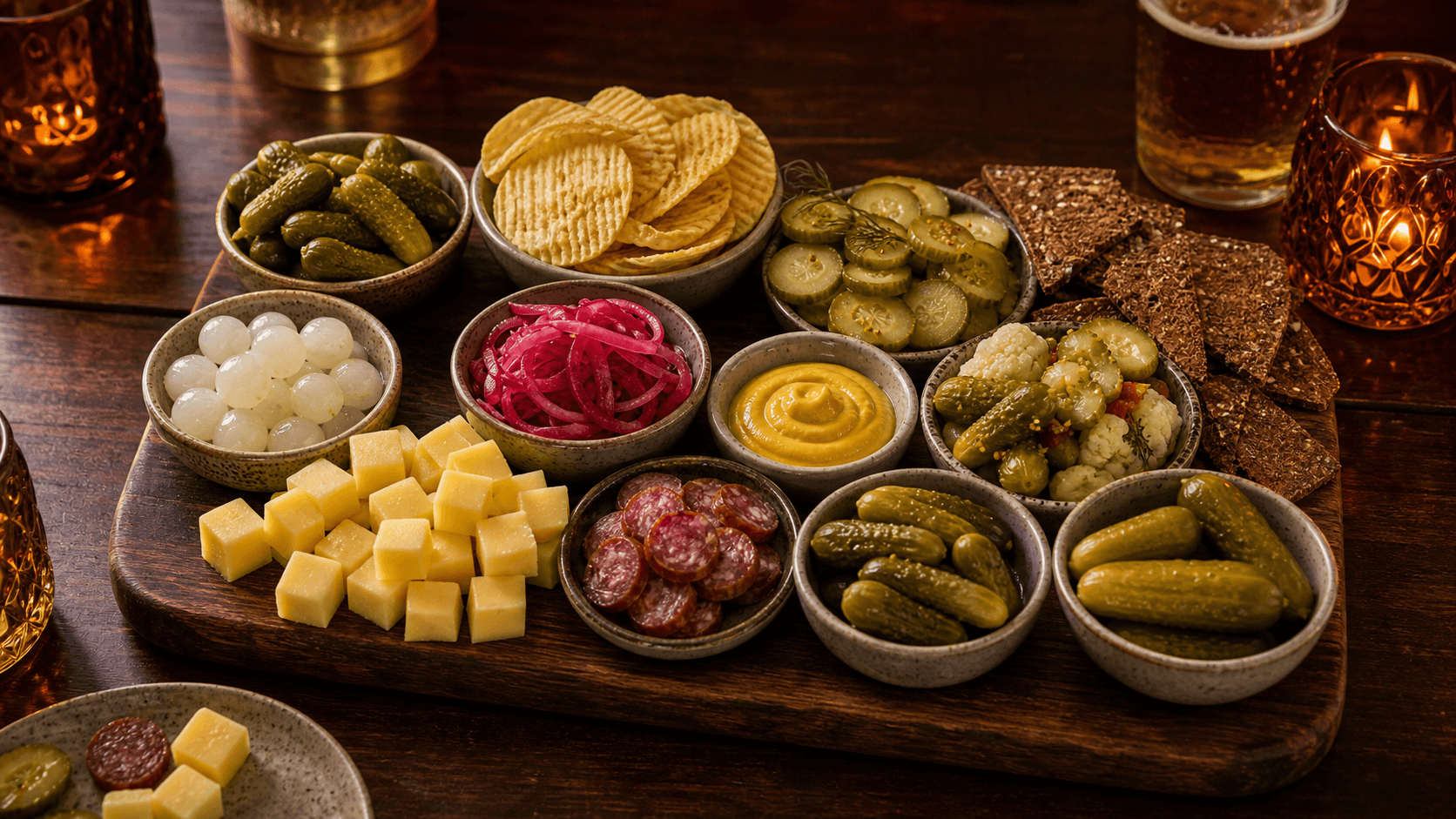 Pickle borrelplank met zuur en crunch