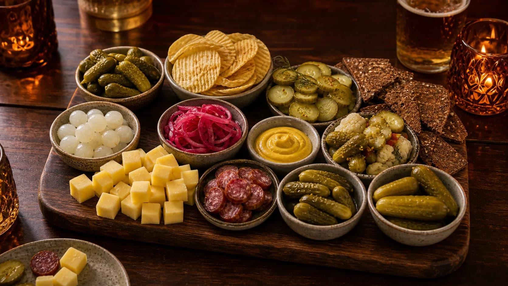 Pickle borrelplank met zuur en crunch