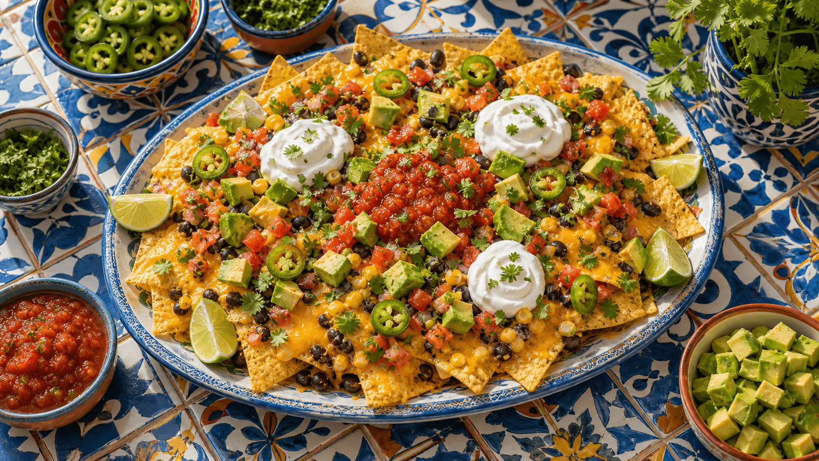 WK loaded nachos plank met bonen, cheddar en salsa